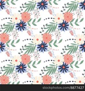 Floral spring seamless pattern. Cute wild flowers background. Digital paper bloom. Print for textiles, paper, packaging. Flat design, vector. Floral spring seamless pattern
