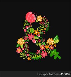 Floral summer ampersand. Flower Capital wedding Alphabet. Colorful font with flowers and leaves. Vector illustration scandinavian style.. Floral summer ampersand. Flower Capital wedding Alphabet. Colorful font with flowers and leaves. Vector illustration scandinavian style