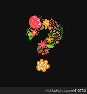 Floral summer question mark. Flower Capital wedding Alphabet. Colorful font with flowers and leaves. Vector illustration scandinavian style.. Floral summer question mark. Flower Capital wedding Alphabet. Colorful font with flowers and leaves. Vector illustration scandinavian style