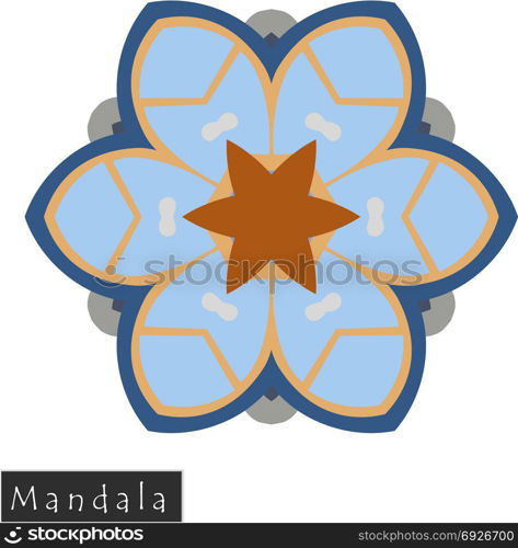 Floral symmetrical geometrical symbol. Vector flower mandala icon isolated on white. Oriental round colored pattern. Arabic, Indian, Moroccan, Spain, Turkish, Pakistan, Chinese decorative element.