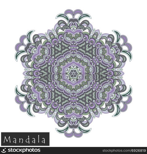 Floral symmetrical geometrical symbol. Vector flower mandala icon isolated on white. Oriental round colored pattern. Arabic, Indian, Moroccan, Spain, Turkish, Pakistan, Chinese decorative element.