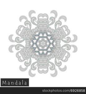 Floral symmetrical geometrical symbol. Vector flower mandala icon isolated on white. Oriental round colored pattern. Arabic, Indian, Moroccan, Spain, Turkish, Pakistan, Chinese decorative element.