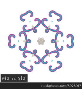 Floral symmetrical geometrical symbol. Vector flower mandala icon isolated on white. Oriental round colored pattern. Arabic, Indian, Moroccan, Spain, Turkish, Pakistan, Chinese decorative element.