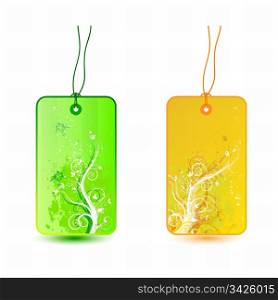 Floral tags with grunge elements, vector illustration