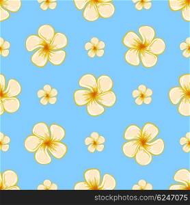 Floral tropical seamless pattern with flowers on a blue background