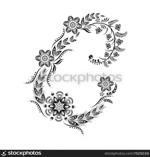 Floral uppercase letter C monogram. Vector illustration design.