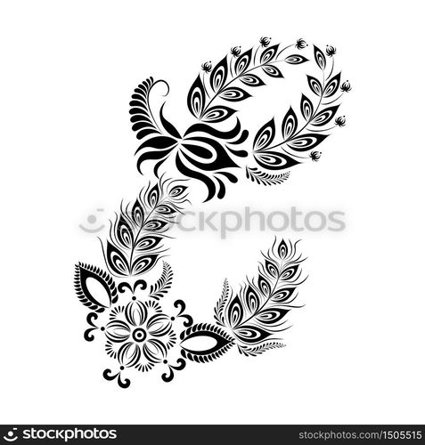 Floral uppercase letter E monogram. Vector illustration design.