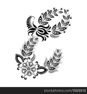 Floral uppercase letter E monogram. Vector illustration design.