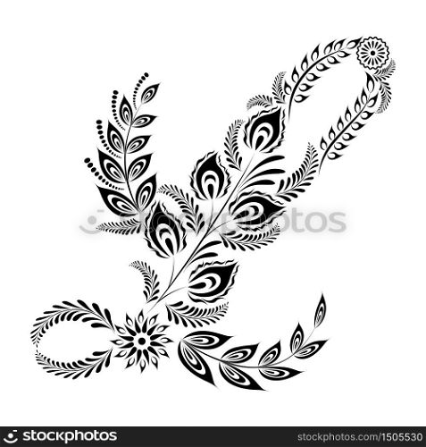 Floral uppercase letter L monogram. Vector illustration design.