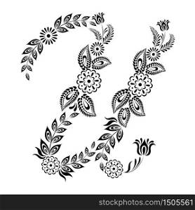 Floral uppercase letter U monogram. Vector illustration design.