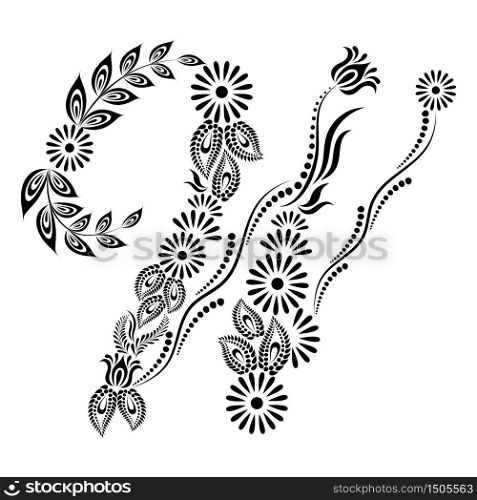 Floral uppercase letter W monogram. Vector illustration design.