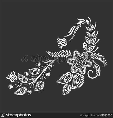 Floral uppercase white letter A monogram on black background. Vector illustration design.