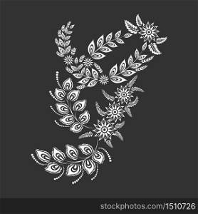 Floral uppercase white letter G monogram on black background. Vector illustration design.