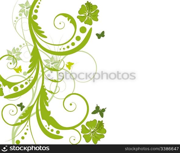 Floral vector background with leaves and flowers