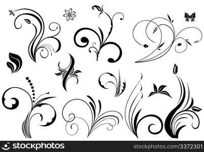 Floral vector elements in various styles. Vector