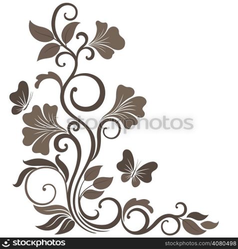 Floral vector illustration in sepia. Ornament corner element.
