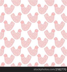 Floral vector seamless pattern with birds. Retro vintage valentine scandinavian style design with spring flowers, birds and heards. Doodle hand drawn baby print.. Floral vector seamless pattern with birds. Retro vintage valentine scandinavian style design with spring flowers, birds and heards. Doodle hand drawn baby print