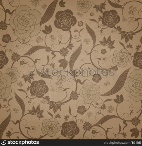 Floral Vintage Background With Plant, Flowers And Butterfly