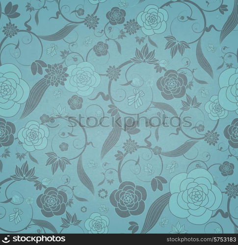 Floral Vintage Background With Plant, Flowers And Butterfly