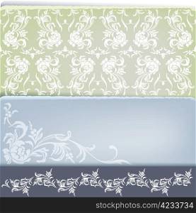 floral vintage design set for web and graphic design and scrapbooking. colored corner on aged paper; all piece are separated and grouped