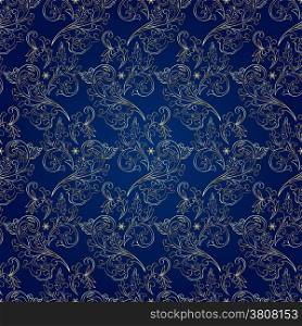 Floral vintage seamless pattern on blue background. Vector illustration.