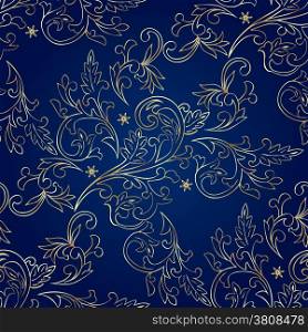 Floral vintage seamless pattern on blue background. Vector illustration.