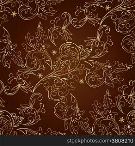 Floral vintage seamless pattern on brown background. Vector illustration.