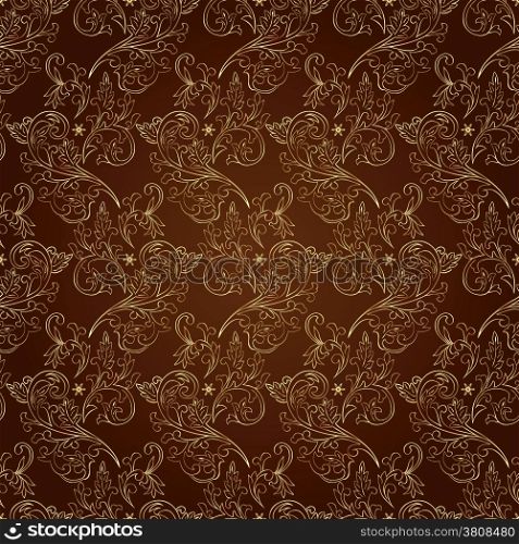 Floral vintage seamless pattern on brown background. Vector illustration.