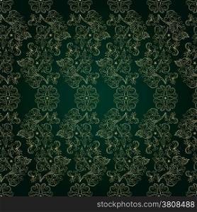 Floral vintage seamless pattern on green background. Vector illustration.