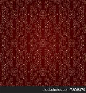 Floral vintage seamless pattern on red background. Vector illustration