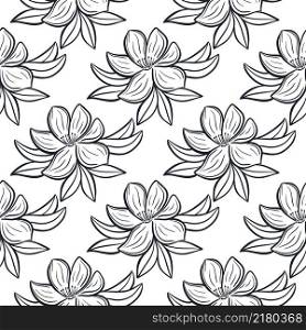Floral wallpaper seamless pattern. Black flowers white background. Monochrome bloom template for fabric, wallpaper, packaging vector illustration. Floral wallpaper seamless pattern
