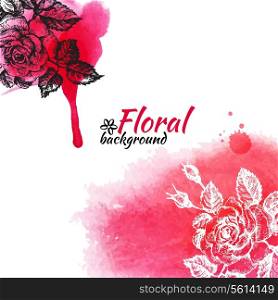 Floral watercolor background. Hand drawn rose illustrations