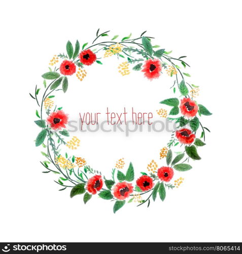 Floral Watercolor Wreath. Branch Frame. Hand Drawn Illustration. Vector.