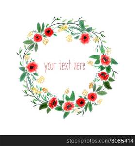 Floral Watercolor Wreath. Branch Frame. Hand Drawn Illustration. Vector.