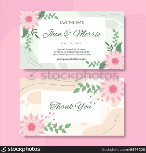 Floral Wedding Card Horizontal Template Flat Cartoon Background Vector Illustration