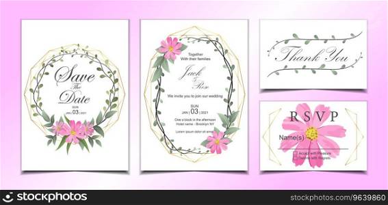 Floral wedding invitation bundle with golden Vector Image