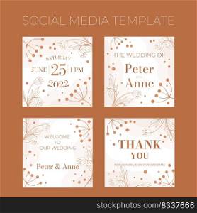 Floral wedding square social media template in doodle style, invitation card design beige and white flowers, leaves and berries. Decorative frame pattern and wreath. Vector elegant decoration. Floral wedding square social media template in doodle style, invitation card design beige and white flowers, leaves and berries. Decorative frame pattern and wreath. Vector elegant decoration.