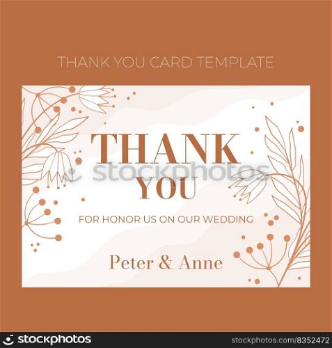 Floral wedding Thank You template in doodle style, invitation card design beige and white flowers, leaves and berries. Decorative frame pattern and wreath. Vector elegant decoration on white. Floral wedding Thank You template in doodle style, invitation card design beige and white flowers, leaves and berries. Decorative frame pattern and wreath. Vector elegant decoration on white.