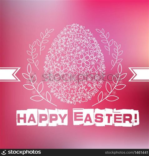 Floral white Easter egg on pink background.Vector