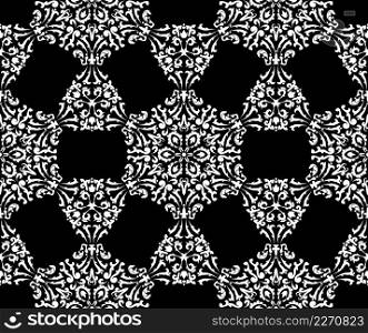 Floral white pattern of round elements. Seamless pattern of mandalas. Vector oriental pattern of mikhedi painting. For fabric, tiles, wallpaper or packaging.. Floral white pattern of round elements.