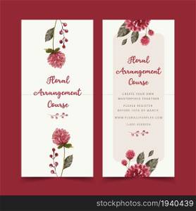 Floral wine flyer design with globe amaranth, rowan watercolor illustration.
