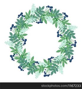 Floral wreath vector clipart illustration. Flower garland for craft and scrapbook. Green and blue foliage.. Floral wreath vector clipart illustration. Flower garland for craft and scrapbook.