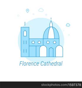 Florence Cathedral, Italy Flat Vector Icon. Historical Landmarks Related Illustration. Light Flat Style. Blue Monochrome Design. Editable Stroke. Adjust Line Weight. Design with Pixel Perfection.. Florence Cathedral, Italy Flat Vector Illustration, Icon. Light Blue Monochrome Design. Editable Stroke