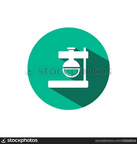 Florence flask icon with shadow on a green circle. Flat color vector pharmacy illustration