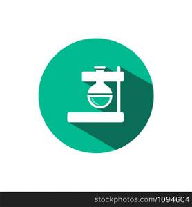 Florence flask icon with shadow on a green circle. Flat color vector pharmacy illustration