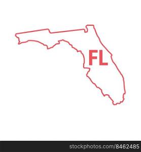 Florida US state map red outline border. Vector illustration isolated on white. Two-letter state abbreviation.. Florida US state map red outline border. Vector illustration. Two-letter state abbreviation
