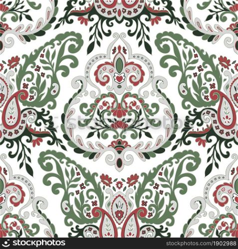 Florist composition of flourishing flowers and branches, seamless pattern. Twigs and blooming ornaments, background or print for textile or wrapping. Repeatable decor flora. Vector in flat style. Floral leaves and spring branches seamless pattern