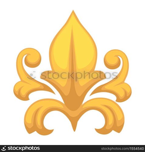 Floristic gold element isolated object gold Baroque decor vector antique style interior design element leaf and swirls castle decoration luxurious and expensive material detail floral motifs.. Gold Baroque decor floristic gold element isolated object