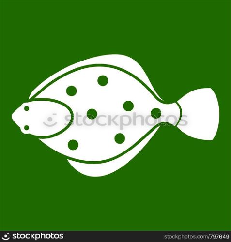 Flounder fish icon white isolated on green background. Vector illustration. Flounder fish icon green