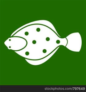 Flounder fish icon white isolated on green background. Vector illustration. Flounder fish icon green